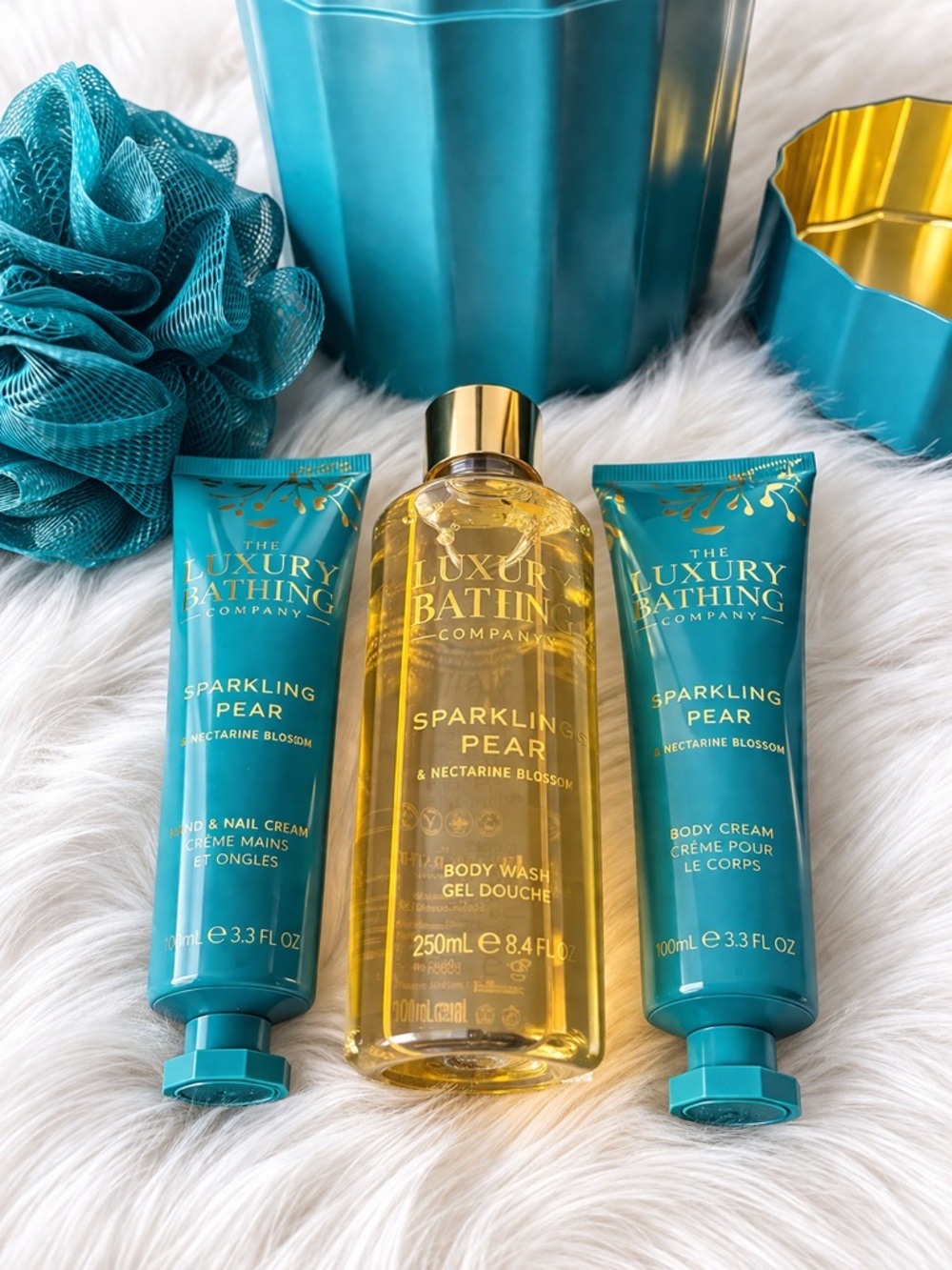 Teal The Luxury Bathing Company Sparkling Pear Decorative Tin Gift Set New